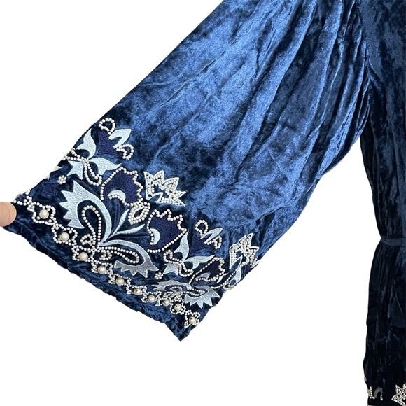 Boston Proper Blue Crushed Velvet Tunic with Beaded Detail - Picture 6 of 12